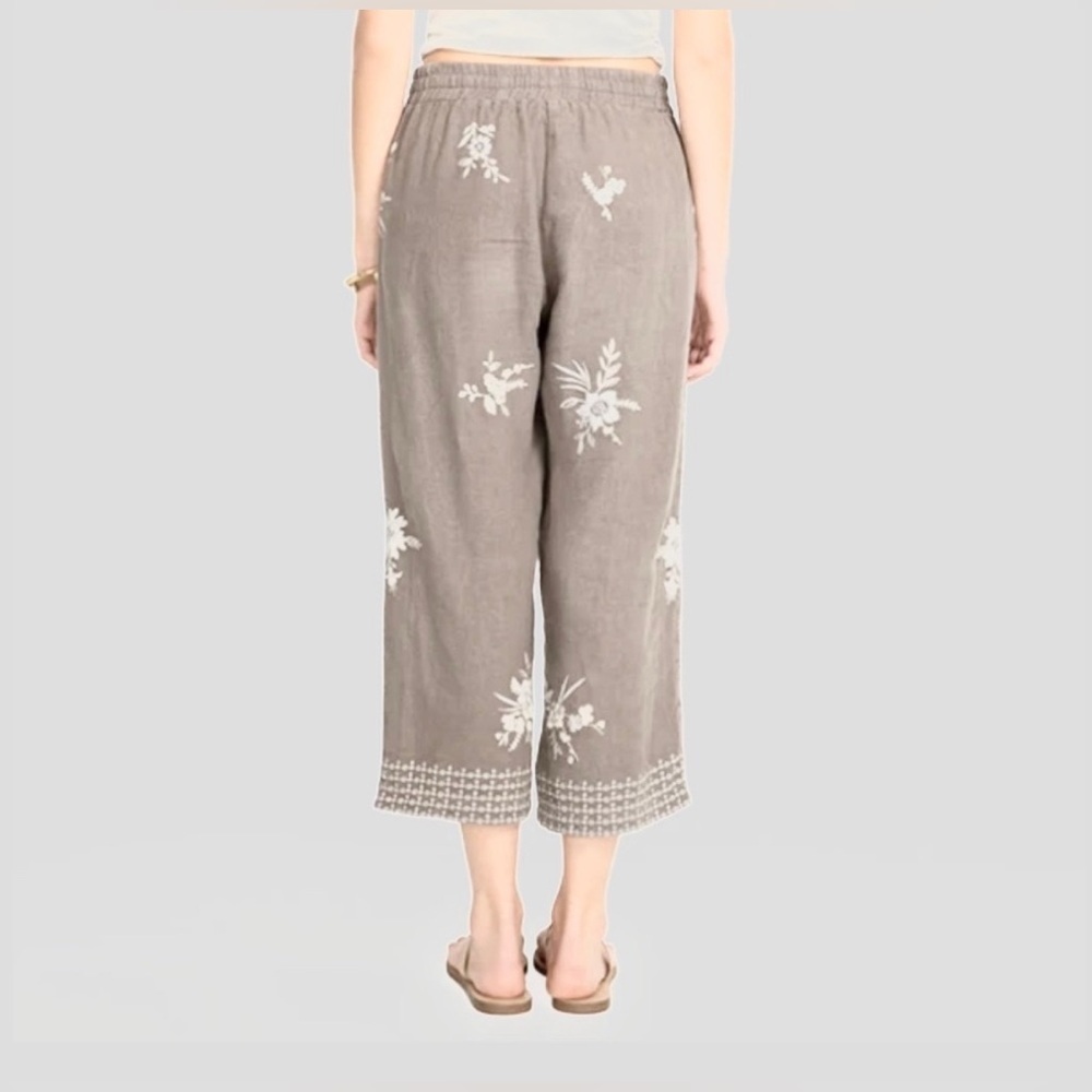 Johnny Was Linen Embroidered Crop Pants size Medium - Picture 3 of 10